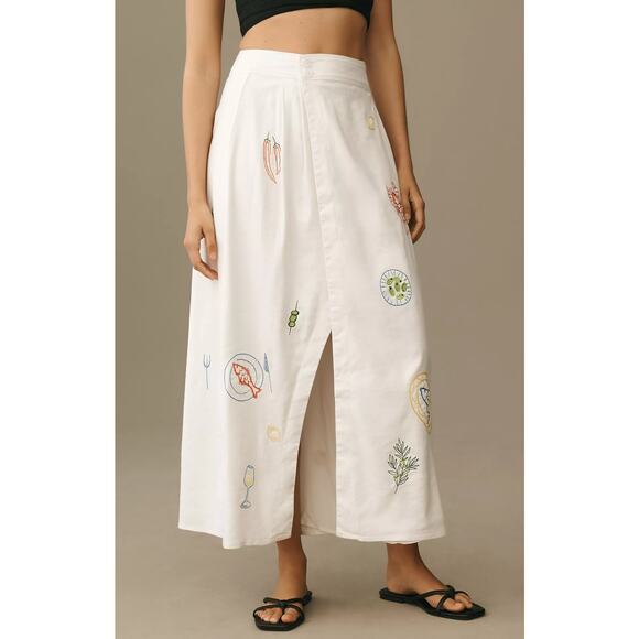 Anthropologie Dresses & Skirts - NWT Maeve Embellished Linen Wrap Midi Skirt - Size 12